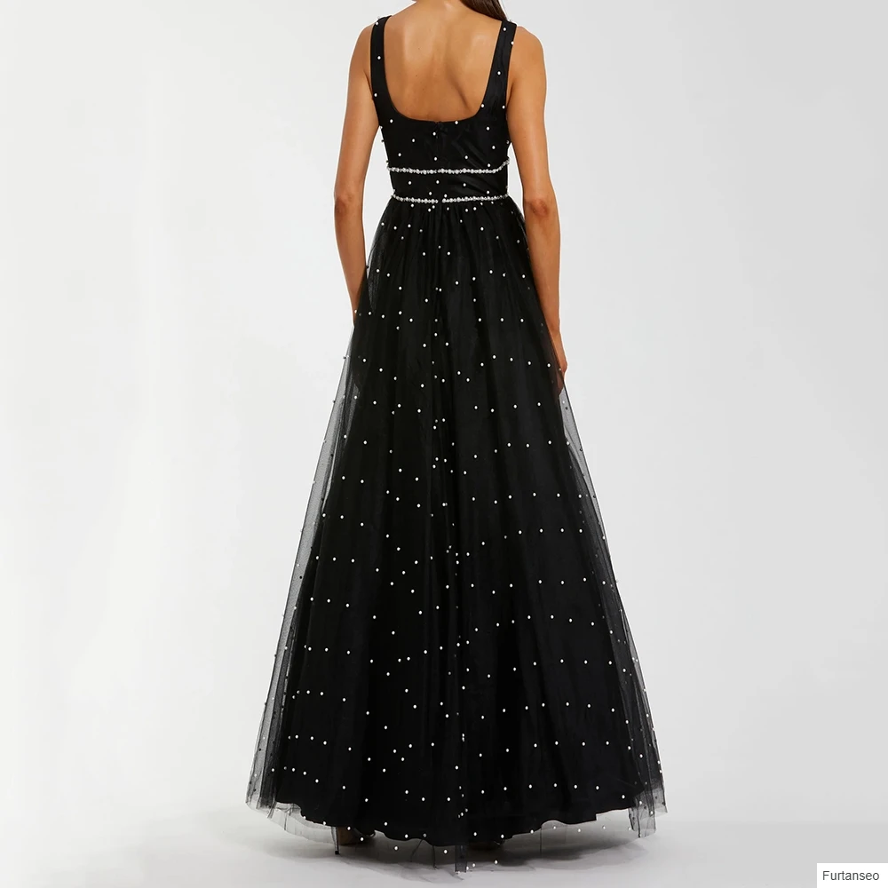Abiti da sera a trapezio personalizzati Abito da ballo senza maniche con colletto quadrato lungo fino al pavimento Abito da festa semplice drappeggiato con perline di moda