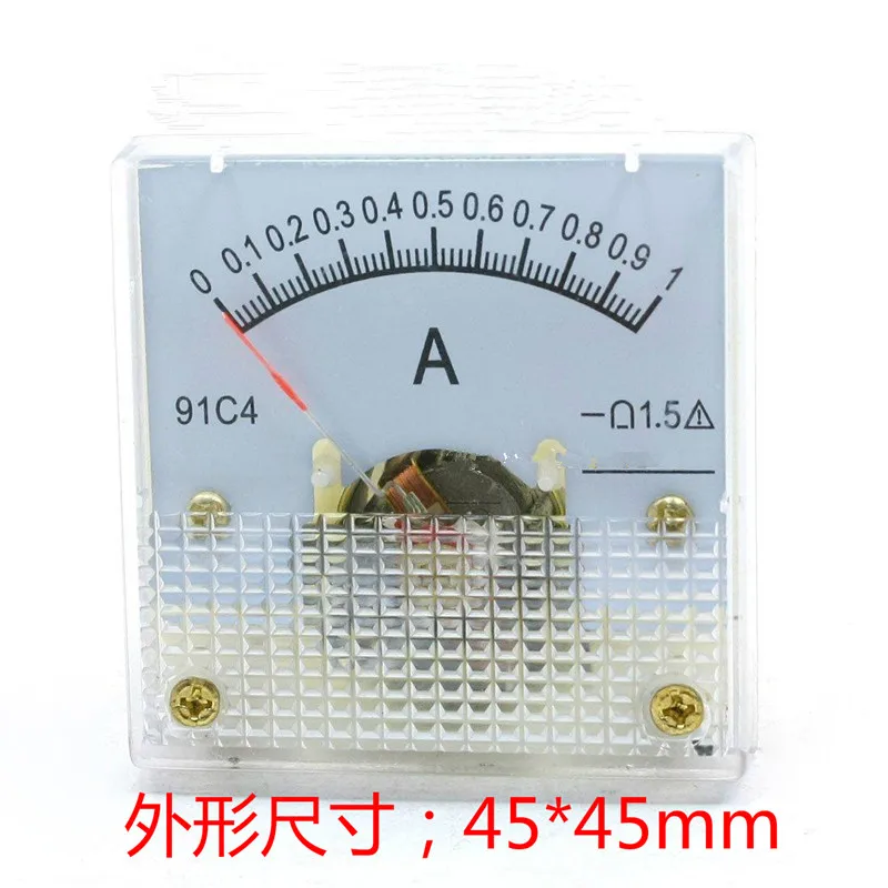 1 buah 91C4 DC 1A 2A 5A 10A/30MA 100mA 500mA ampereter Ammeter pengukur arus 45x45mm