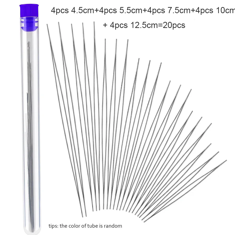 20Pcs Beading Needles, Assorted Size Big Eye Beads Needles Seed Beads Needles with Needle Bottle for Jewelry Making