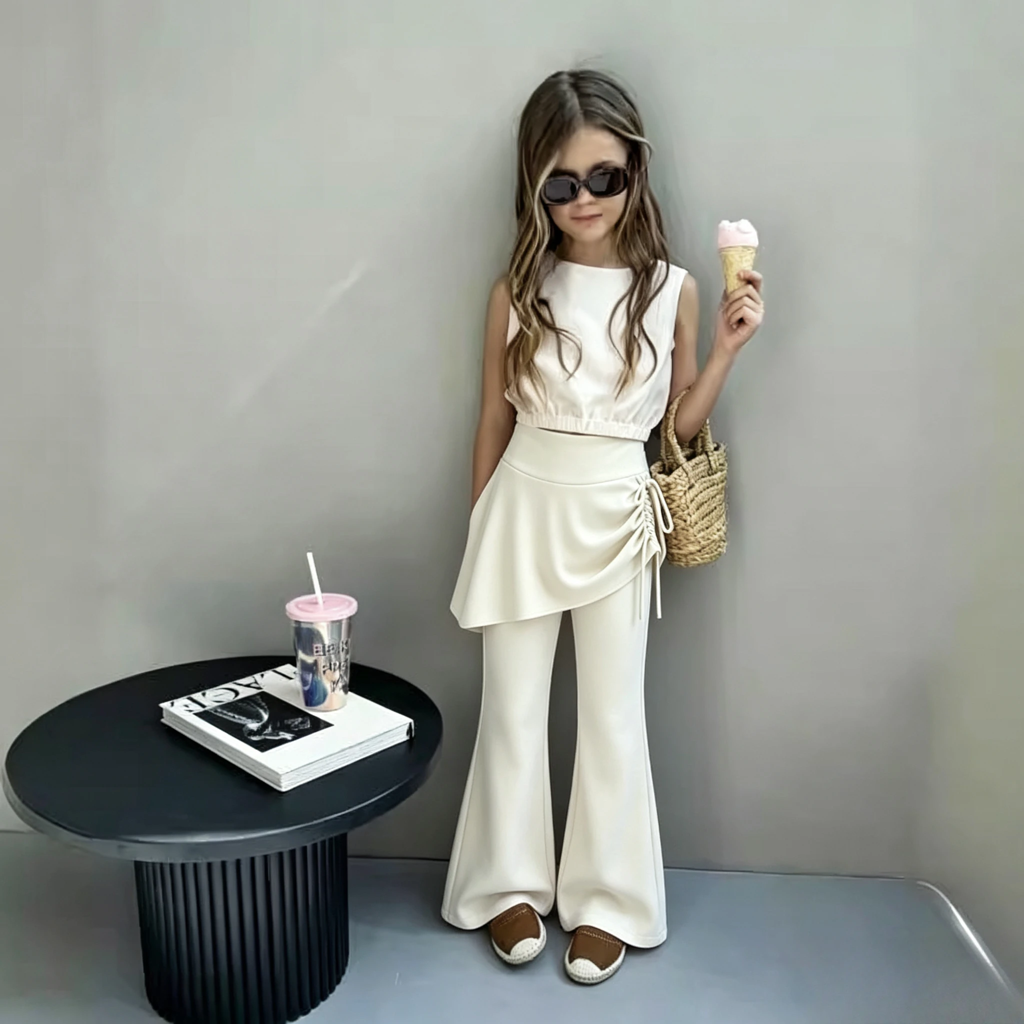 Dance Pee Curtain Fake Two Piece Micro Flare Skirt Women 2026 Yoga Pants Thin Slimming Kids Casual Sport Pants