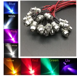 10pcs 5mm 12V 24V colorful pre-wired LED Metal Indicator Pilot Dash Light Lamp Wire Leads