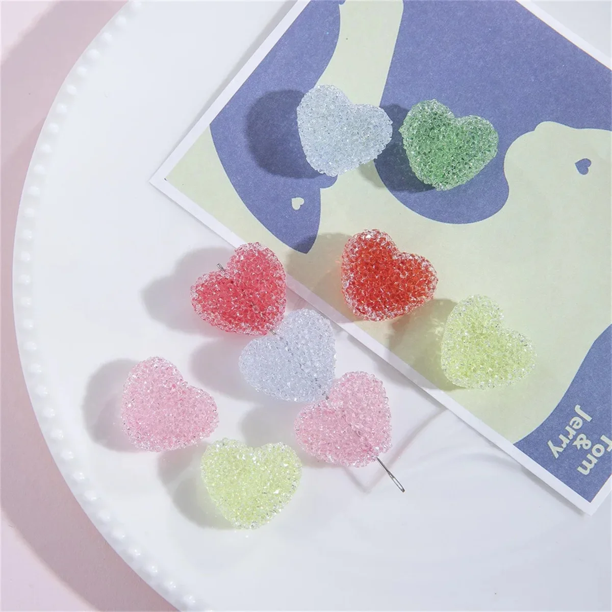 ST32 19mm 3Pcs Sugar Heart Bead DIY Handmade Girl Kawaii Earrings Jewelry Bead Bracelet Necklace Accessories Materials Wholesale