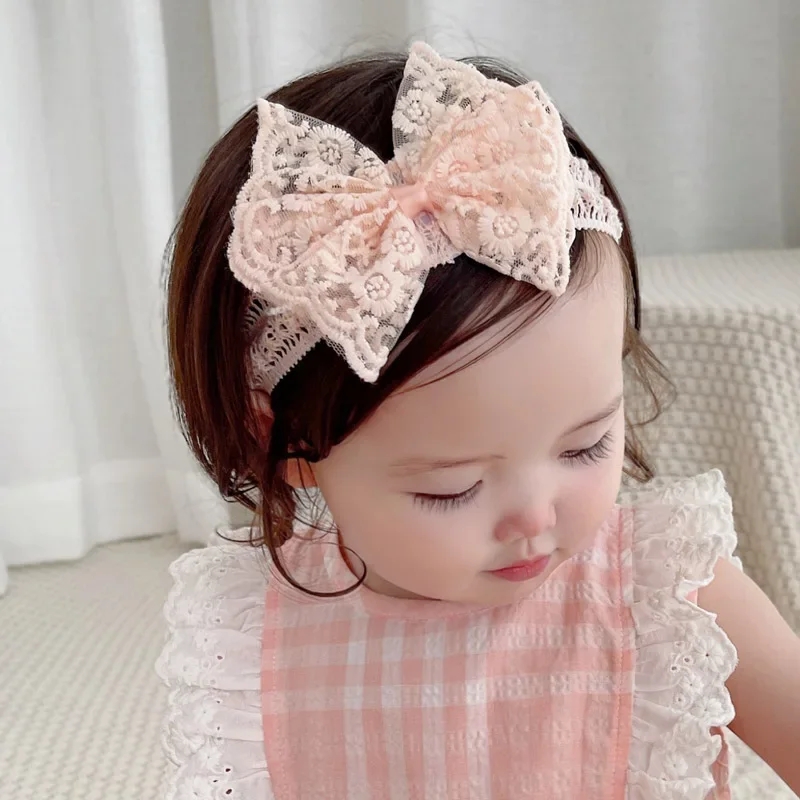 White Lace Bow Baby Headbands for Girl Cute Bowknot Hair Band Elastic Infant Turban Newborn Headwear Baby Hair Accessories 머리띠