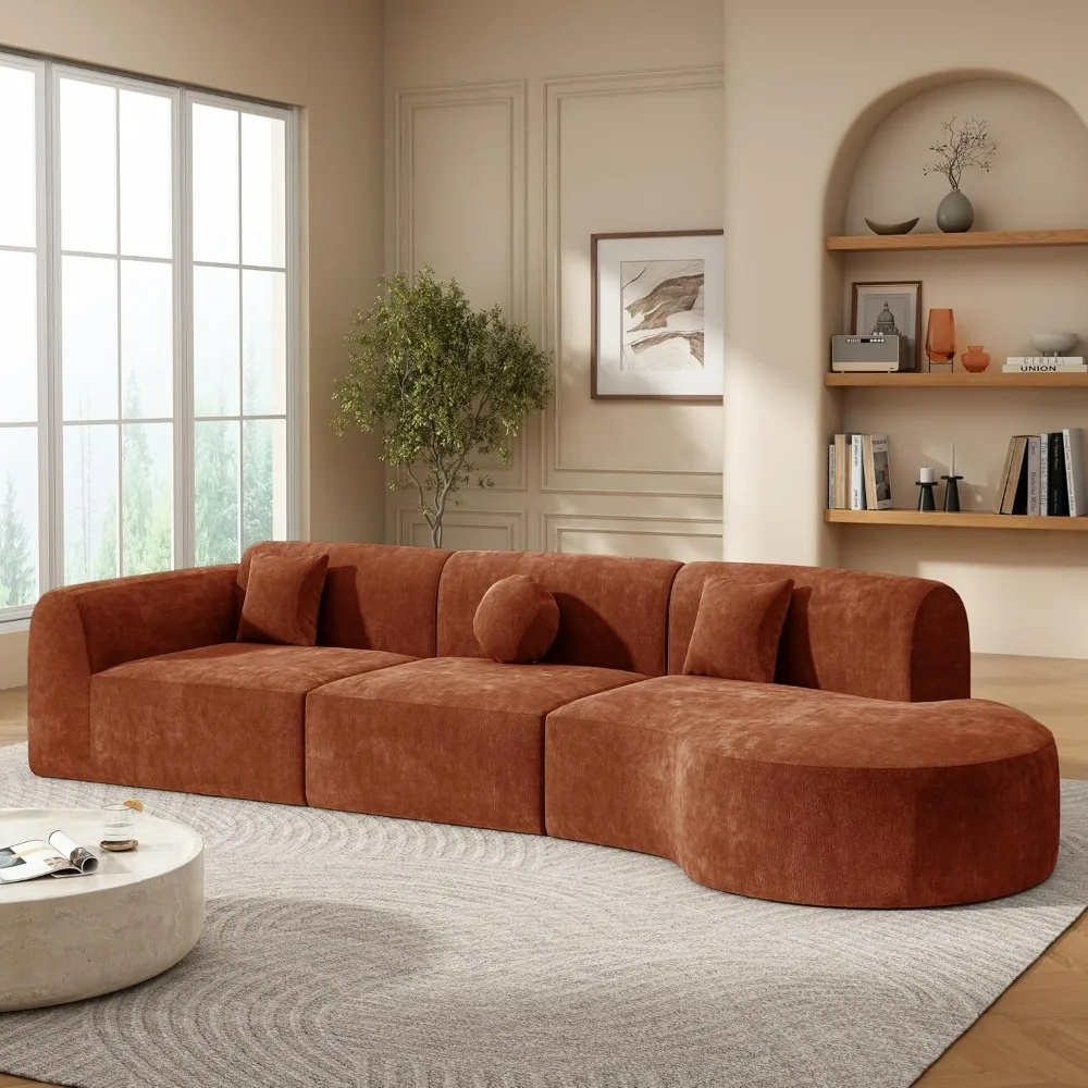 

140" Modern Curved Sectional Sofa, High-Density Fully Compressed Sponge and Chaise Lounge, Fully Assembled Right Hand Facing