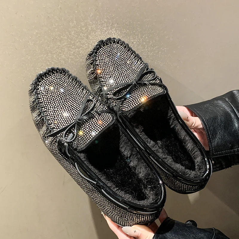 Sangpo RUBBUGG zapatos de gorro integrados de piel zapatos de algodón de suela plana de invierno para mujer botas de nieve de lana zapatos mullidos de un pedal