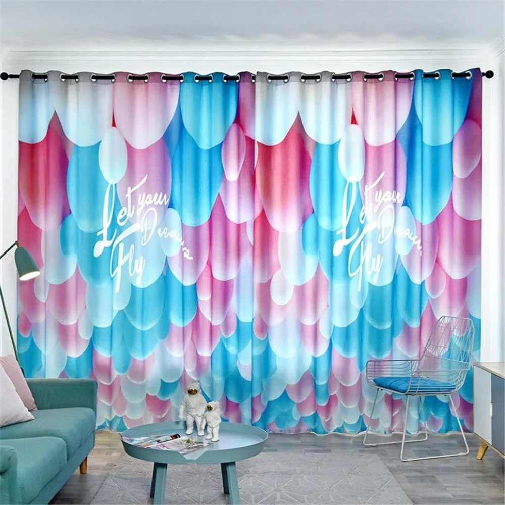 blue 3d curtains New curtain simple modern style girl room bedroom warm romantic balloon blackout curtain