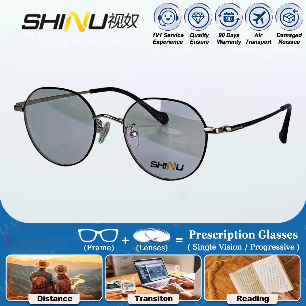 SHINU نظارات طبية للنساء عدسات حرية تقدمية عدسة بصرية مع وصفة إطار دائري من التيتانيوم #1