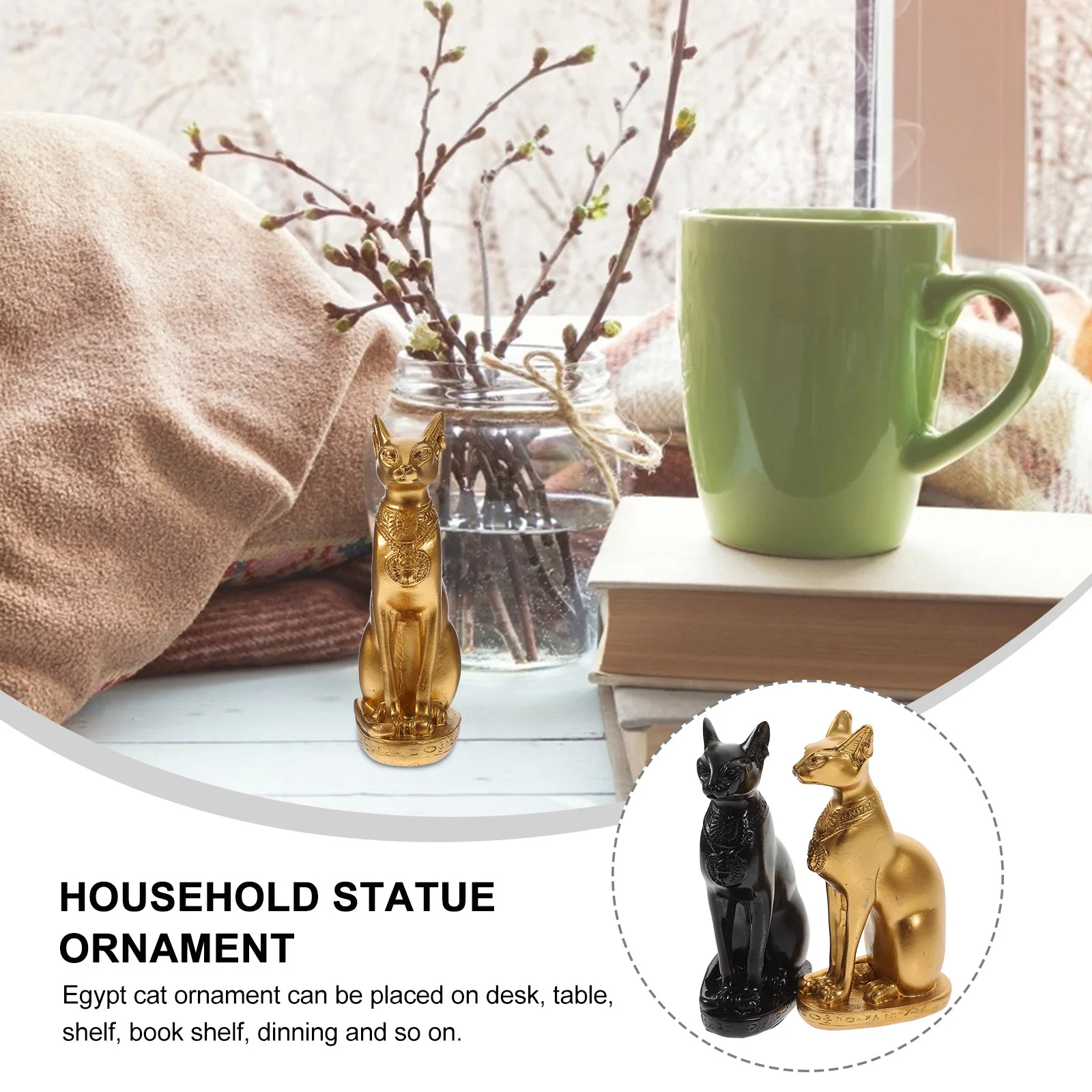 

2Pcs Egyptian Cat Statue Resin Home Decoration Desktop Ornament Miniature Resin Cat Ornament for Living Room Bedroom