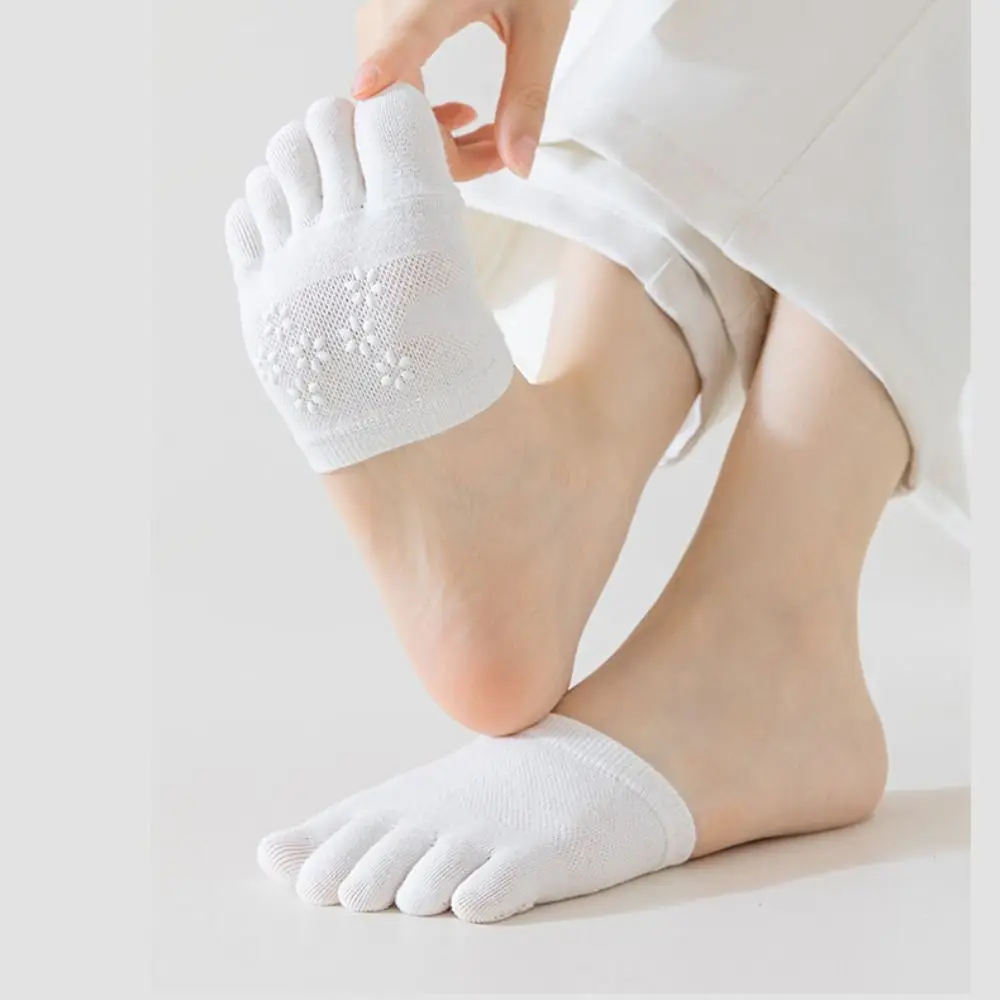 

2Pairs Simple Flower Forefoot Socks Invisible Anti-slip Five Toe Socks Cotton Hosiery Soft Half Feet Socks Summer
