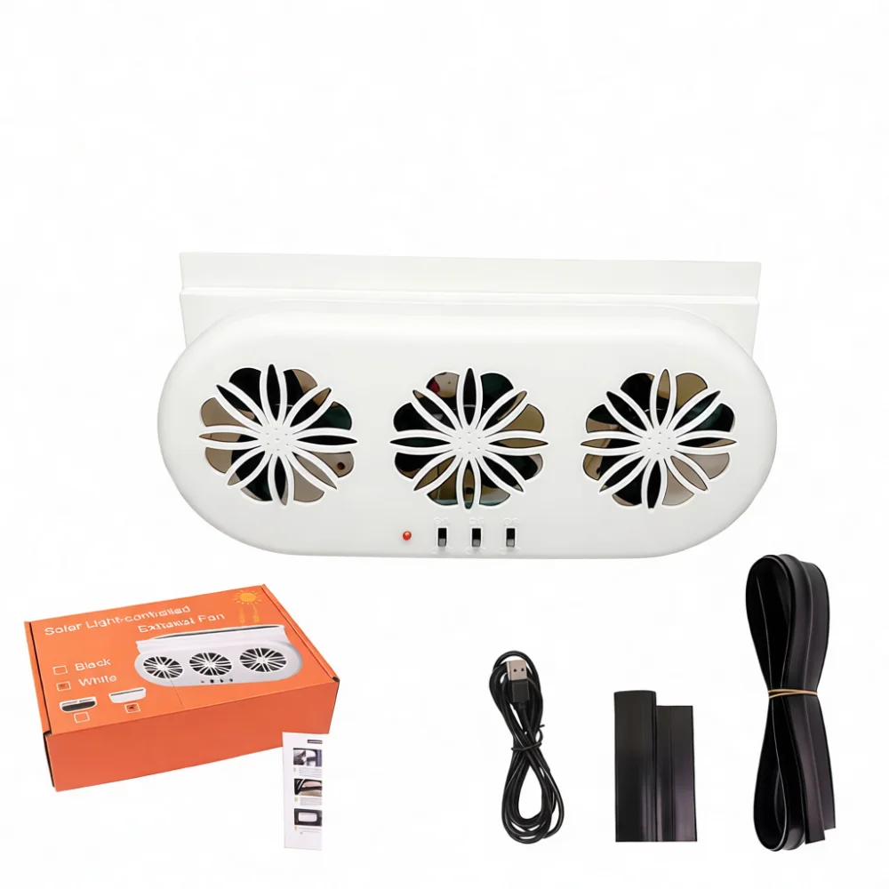Solar Powered Car Window Fan USB Rechargeable Exhaust Ventilation System Effective Vehicle Interior Cooling Air Cooler