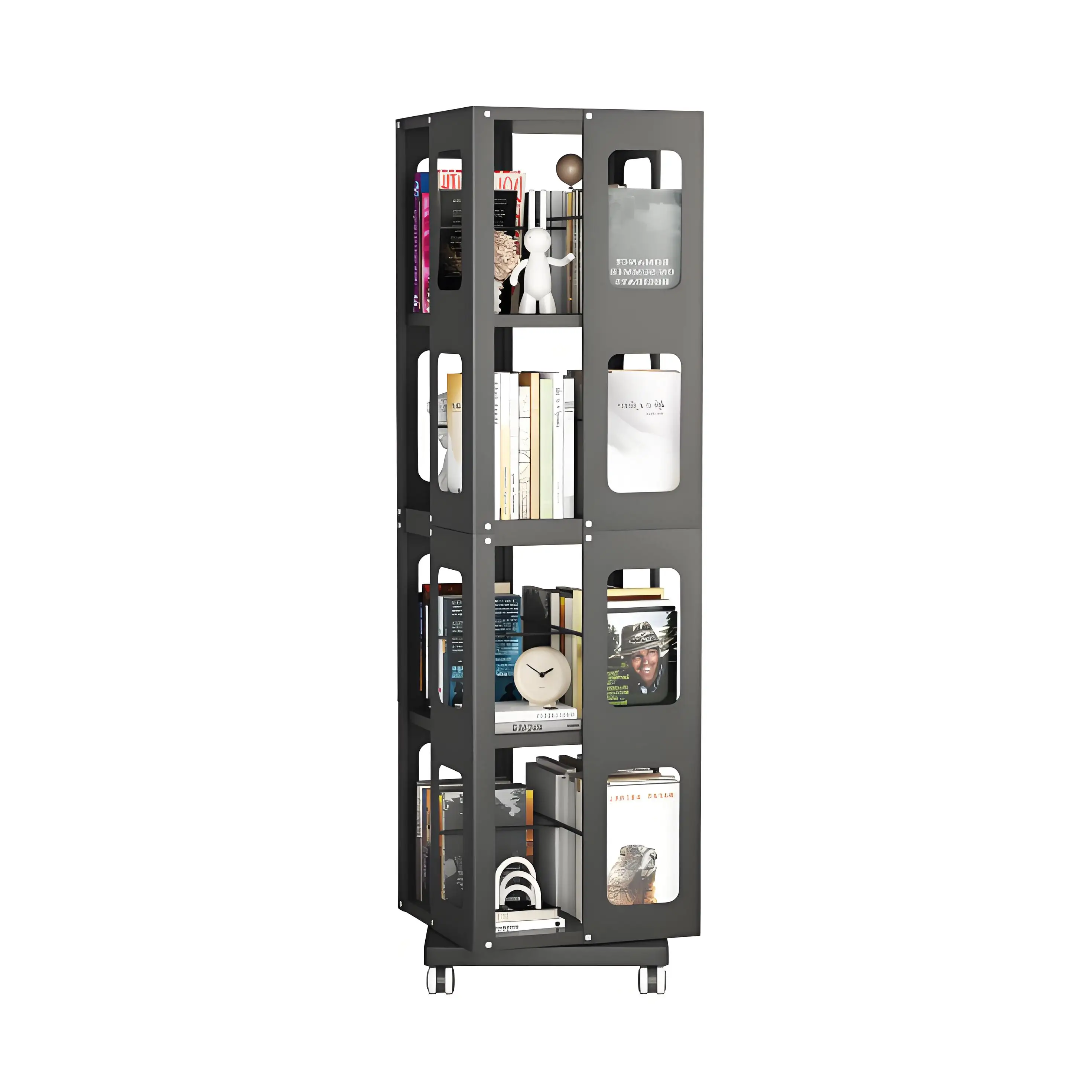 

4-Tier Steel Rotating Bookshelf with Wheels Large Size Sturdy & Spacious Book Rack Bookshelf Easy Assembly US Warehouse in Stock