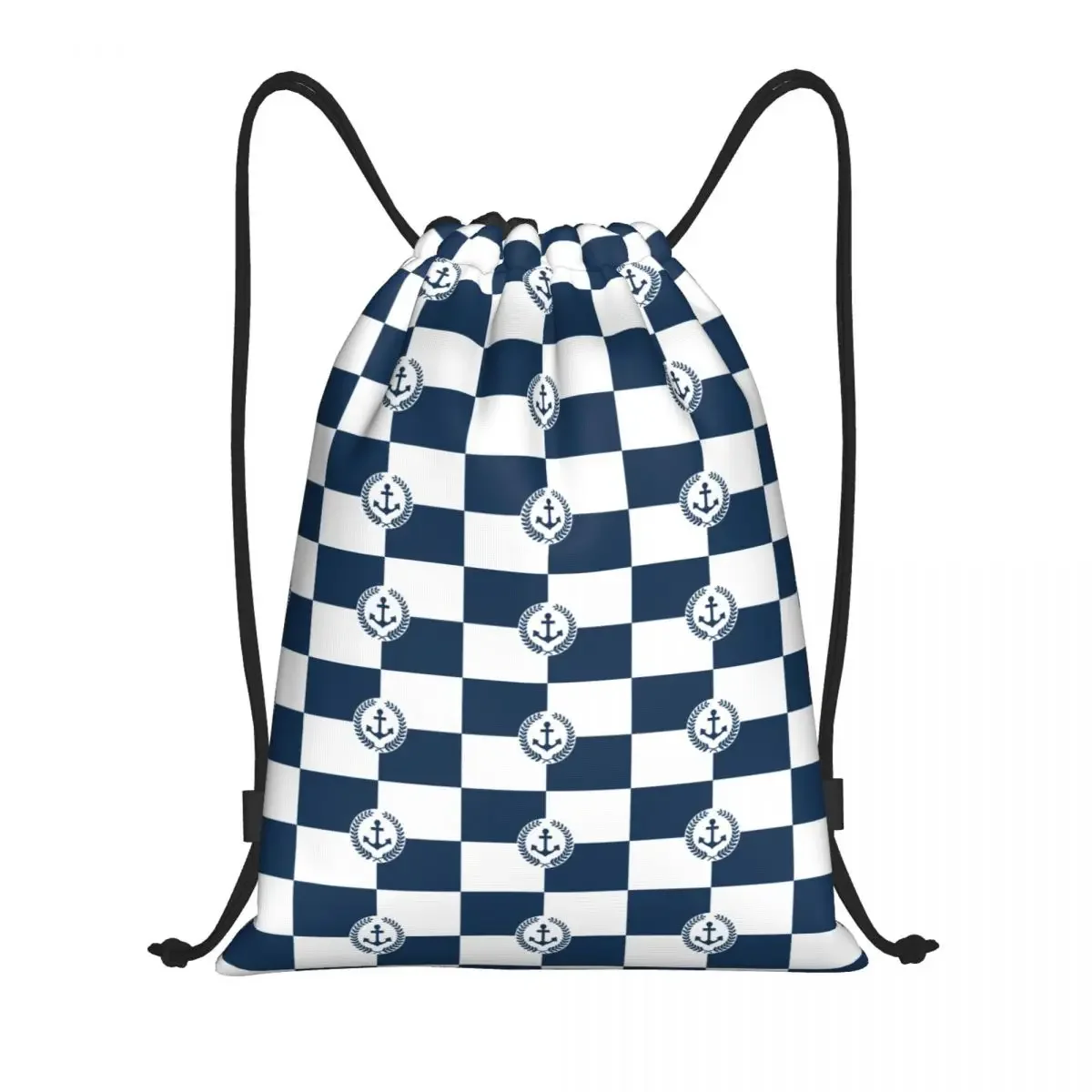 Mochila con cordón de ancla Náutica para hombre y mujer, bolso de compras personalizado, color blanco, azul marino, para Yoga, deportes, gimnasio