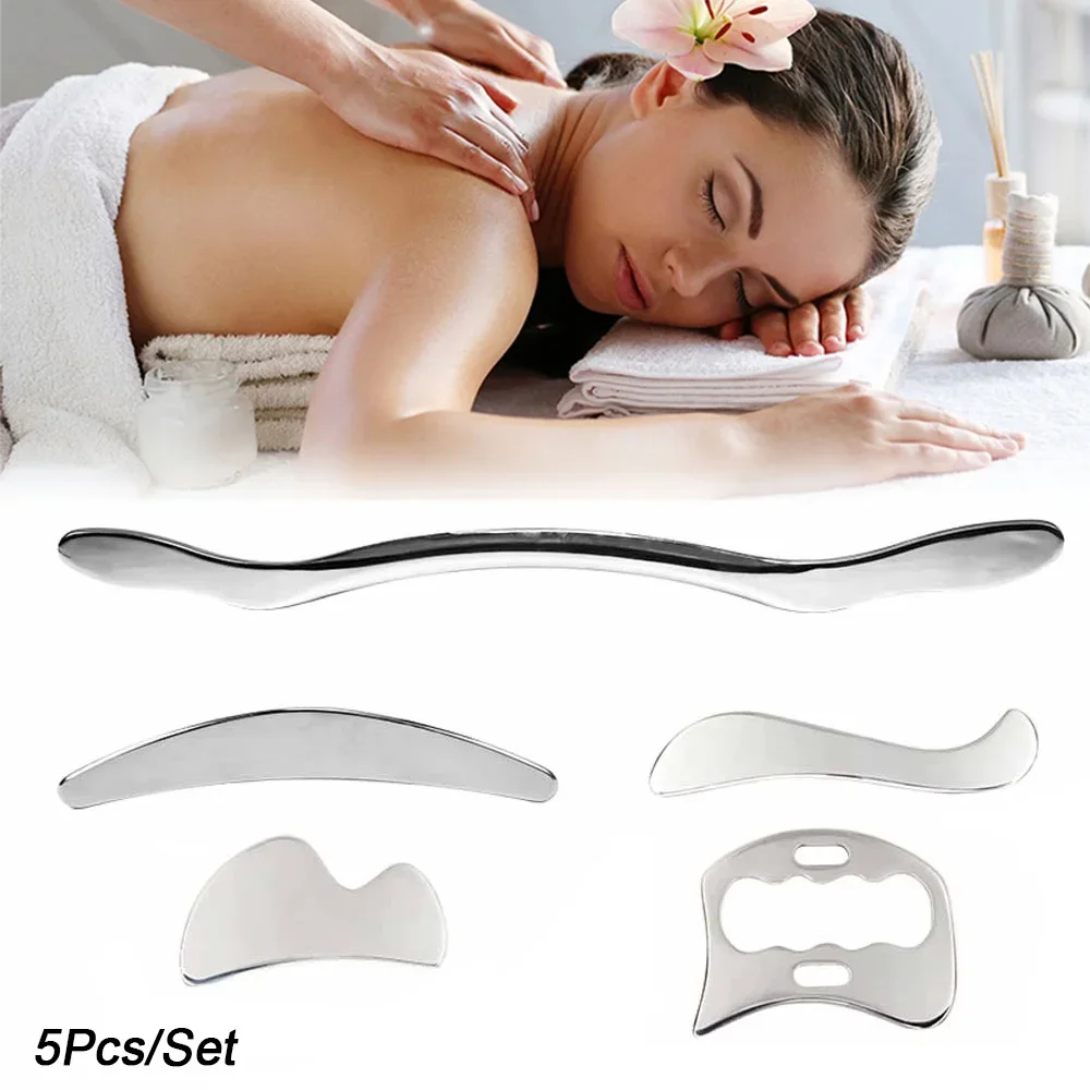 

5Pcs Stainless Steel Gua Sha Scraping Massage Tool Set IASTM Tool Set, Anti-cellulite Lymphatic Drainage Muscle Massage Relax