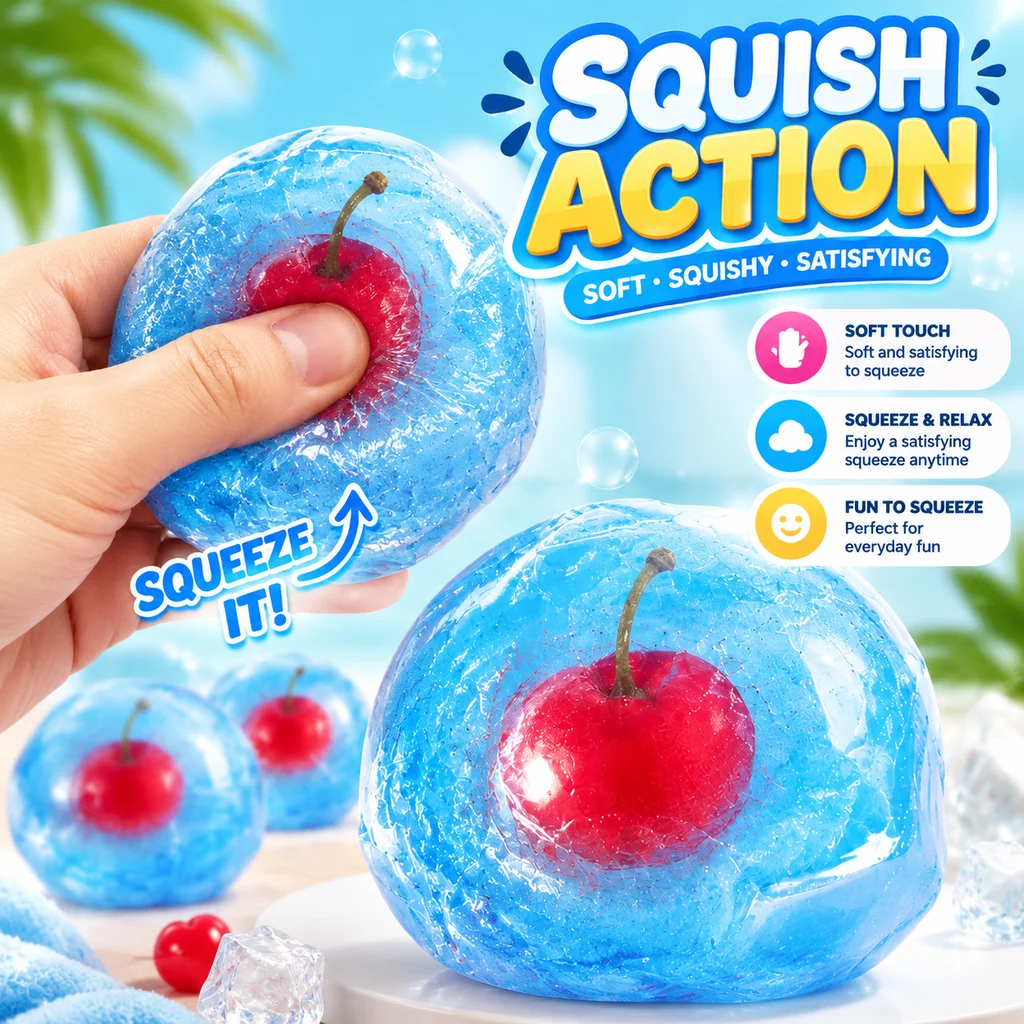 Squishy Slushie Fruit Stress Ball Shapable Squeeze Toy Anti Anxiety Fidget for Adults Kids Non Bounce Slushy Crackling Sound