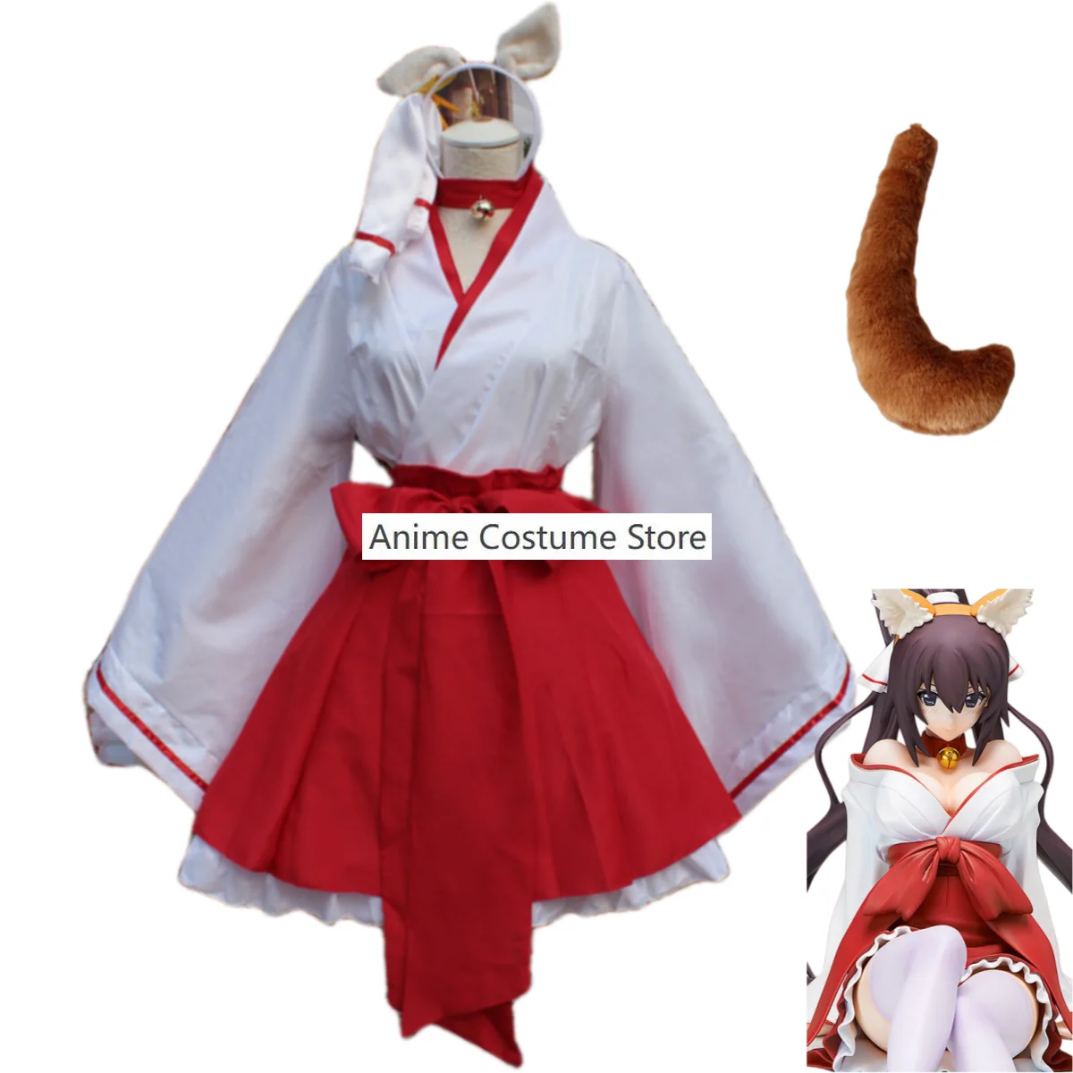 Anime Inu X Boku SS Secret Service Shirakiin Riricho Cosplay Costume Witch Japanese Red Kimono Tail Woman Sexy Kawaii Party Suit