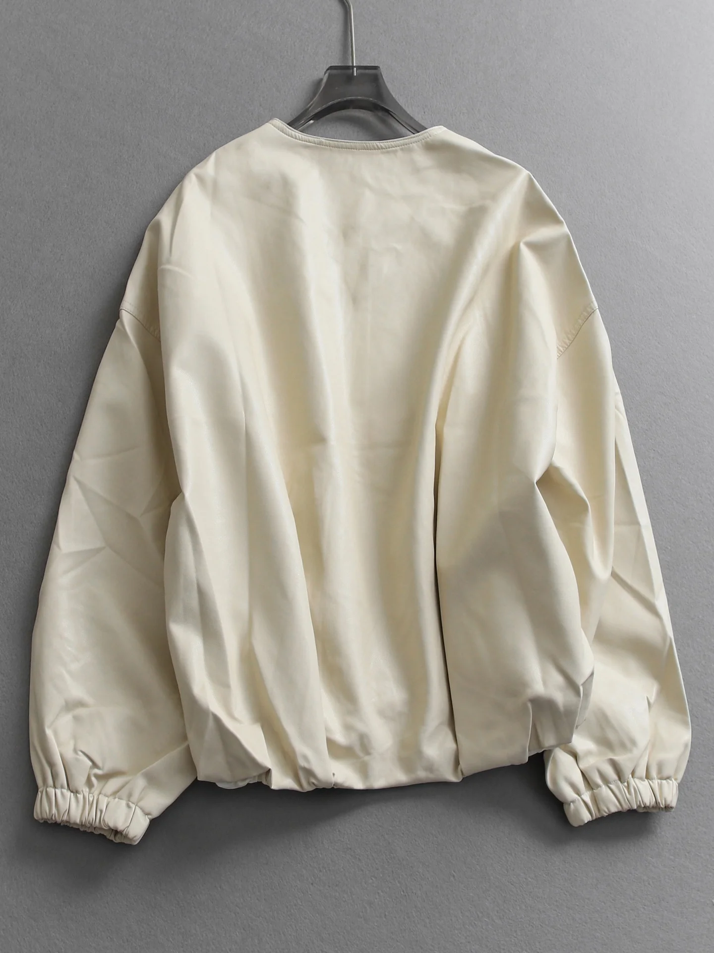 Loose Fit Long Sleeve round Neck Korean Style Jacket Outerwear Pure Color Slimming Silhouette Spring 2026 Women's Leather Jacket