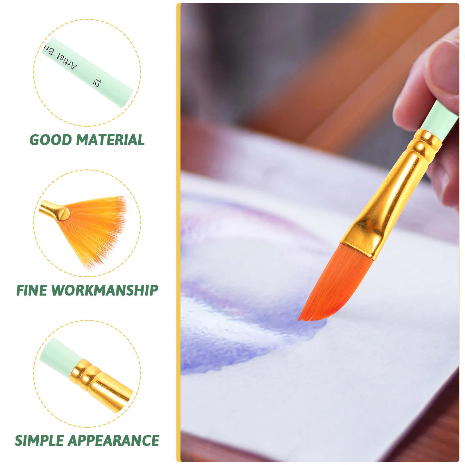 

12 Pcs Brush Set Lightweight Paint Brushes Water Colour Detail Wooden Nylon Watercolor Professional