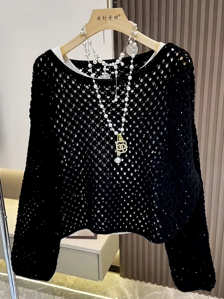 

Уникальный дизайн, свободный женский вязаный топ с длинными рукавами, универсальный, простой, стильный, осень 2026, новинка, модный и элегантный