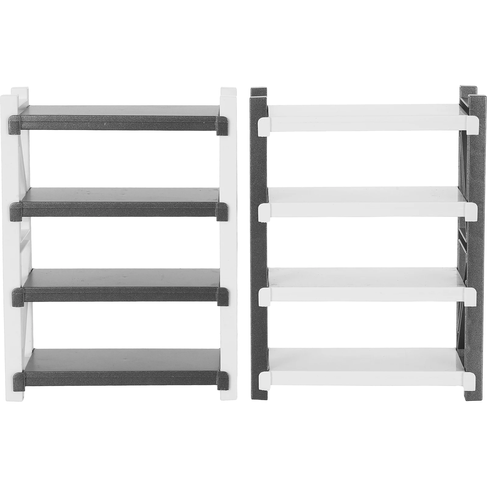 Scaffale di stoccaggio in miniatura per casa delle bambole da 2 pezzi Scaffale compatto a 4 strati Scaffale per esposizione per magazzino Organizzatore per bambini Mobili per casa finta