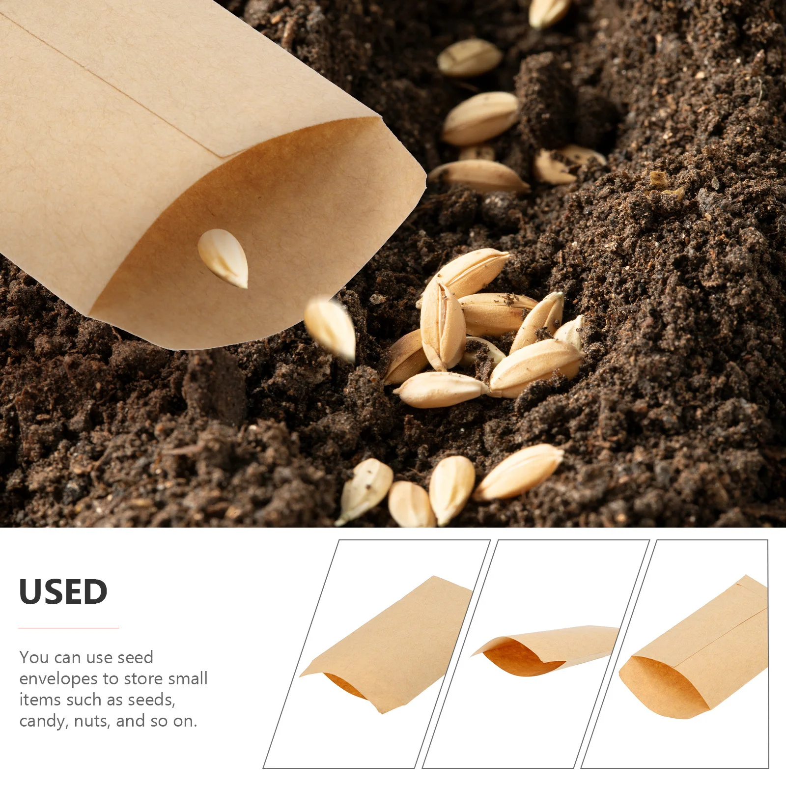 

100Pcs Seeds Storage Bags Kraft Paper Envelopes Lightweight Water Resistant for Wheat Corn Small Items Storage