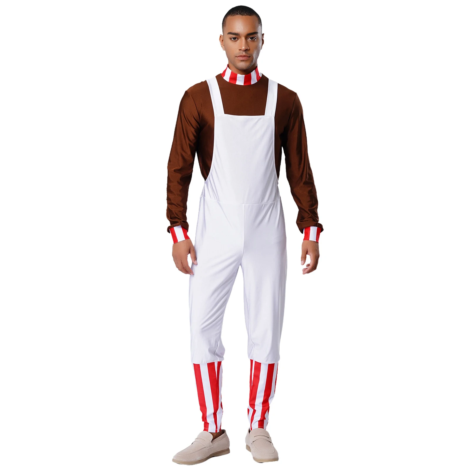 

Men Factory Worker Costume Halloween Role Play Outfit Long Sleeves Zipper Color Block Jumpsuit for Carnival Theme Party