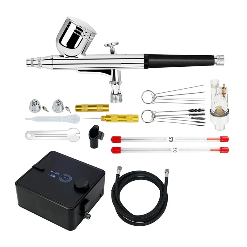 

Dual-Action Airbrush Kit Rechargeable Air Pump With Battery Indicator For Makeup Painting Cake Barber