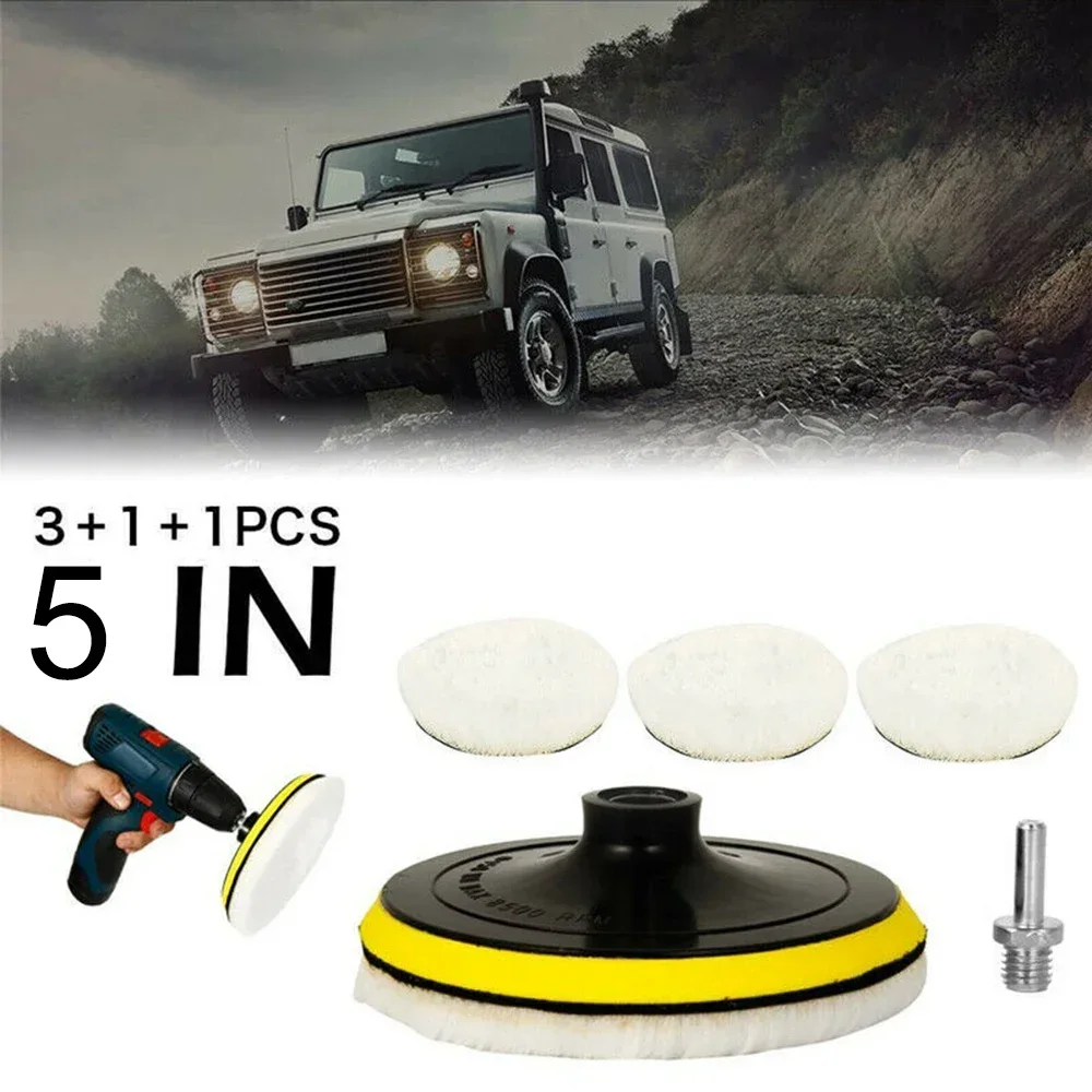 5x 5 Inch Universal Polisher Buffer Kit Soft Wool Bonnet Pad White Car Polisher Car Body Polishing Discs Accessories Goods NEW