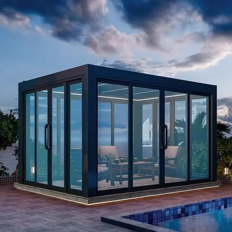 Modern Aluminum Sunroom Glass House Conservatory Retractable Patio Cover Tempered Glass for Garden Enclosure Work Use Site