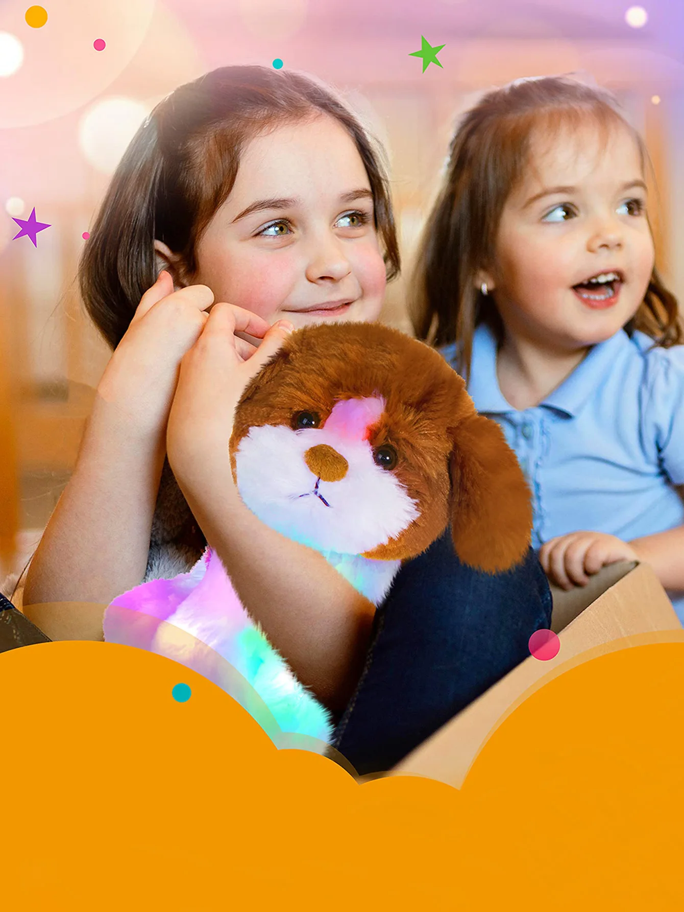 ตุ๊กตาหนานุ่มแบบนุ่มสำหรับสุนัขยัดไส้ด้วยไฟ LED ตุ๊กตามือรูปสัตว์เรืองแสงสำหรับสุนัขของขวัญวันเกิดวันคริสต์มาสสำหรับเด็ก