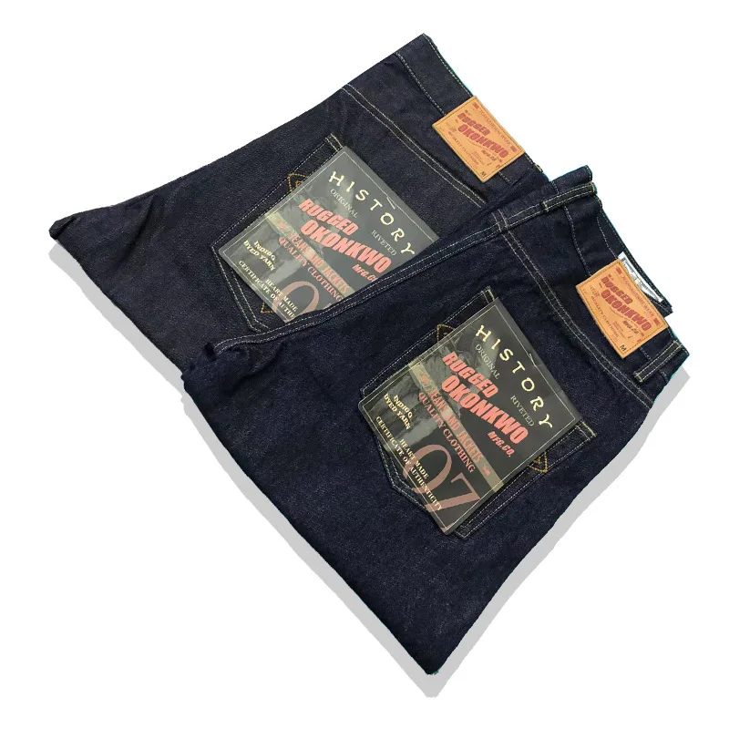 جينز عالي الجودة 13.2 أونصة ثقيل الوزن أصلي مستقيم الساق للرجال جينز كلاسيكي سميك غير رسمي من قماش الدنيم القطني للرجال #5