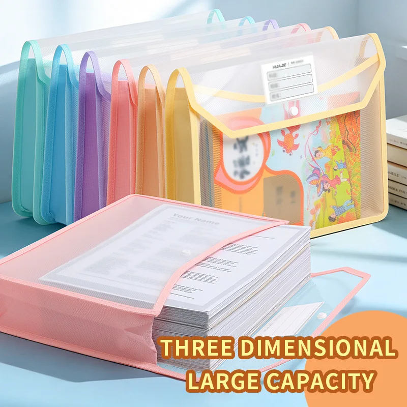 Huajie Thicken Waterproof Snap Document Bag, Transparent Large Capacity Student Subject Storage Pouch