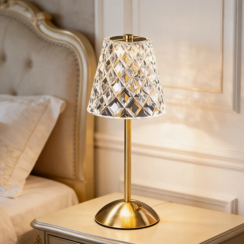 

Creative Crystal Retro Table Lamp Bedroom Bedside Lamp Light Luxury Atmosphere Lamp Bedside Table Lamp Rechargeable Night Light