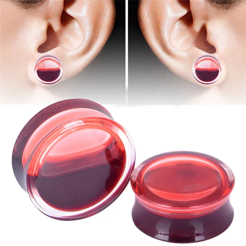 1PC Blood Red Liquid Filled Ear Plugs Flesh Tunnels Earrings Saddle Gauges Jewelry #1