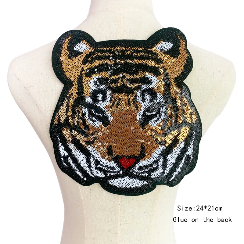 Tiger Embroidery Patches, Animal Cartoon Patches, Iron On Seuqin Patches, Backpack Clothes Decoration, Applique Sewing Suppliess