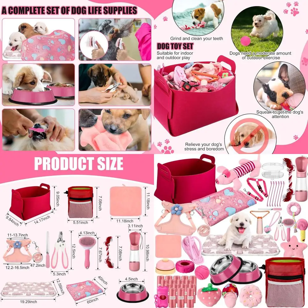 

Puppy Starter Kit 50pcs Small Dog Supplies: Leash, Bowls, Toothbrushes, Water Bottle, Accessories, Christmas Gift, Welcome Kit (
