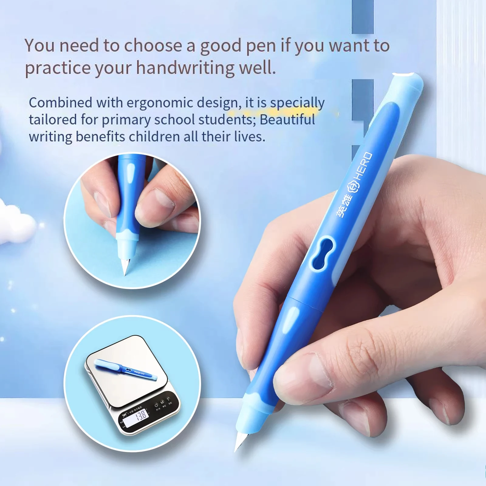

Hero Pen P339 | Soft Grip for Correct Posture, Specially Designed for Primary School Students to Practice Calligraphy,