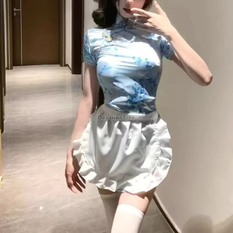 2025 nuevo disfraz de cosplay chino delantal de sirvienta lolita japonesa nuevo vestido cheongsam ajustado corto chino lolita lindo