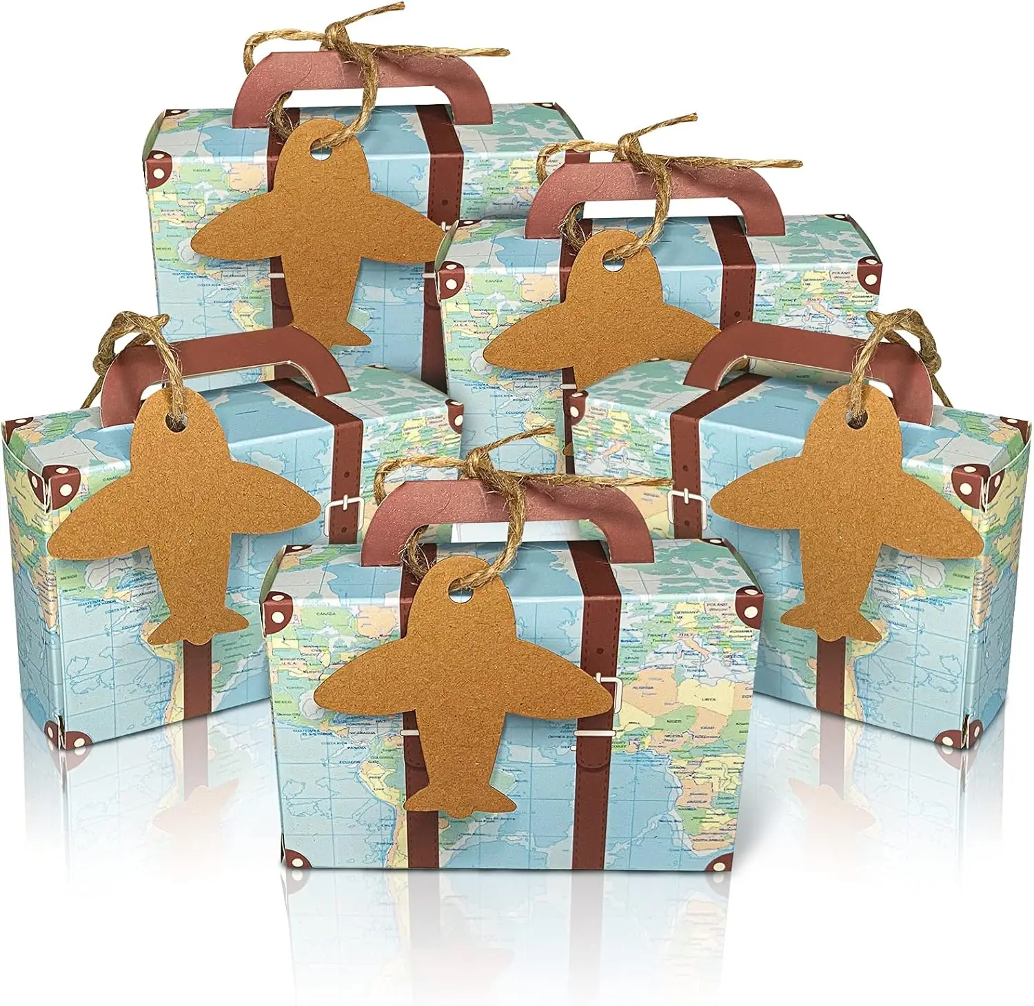 

10/20/50pcs mini suitcase candy box vintage kraft paper with label and thick twine for wedding travel theme party