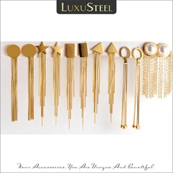 LUXUSTEEL Long Chain Tassel Earrings Women's Gold Color Stainless Steel Drop Earrings Korean Fashion Party Jewelry Wholesale