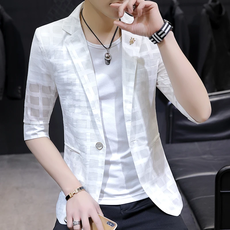 Summer Open-Front Short-Sleeved Casual Men's Korean-Style Western-Style Single Coat Lightweight Jacket Men's Suit