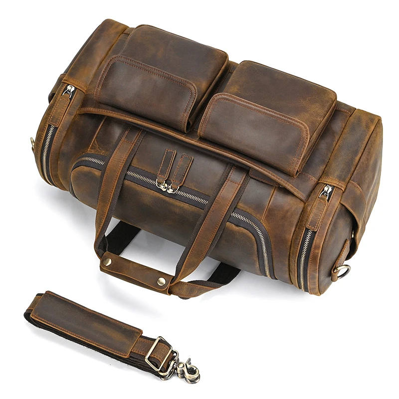 High Capacity Leather Travel Bag Retro Fashion Luxury Men\'s Travel Bags Duffle Bags 100% Genuine Leather Male Travel Handbags