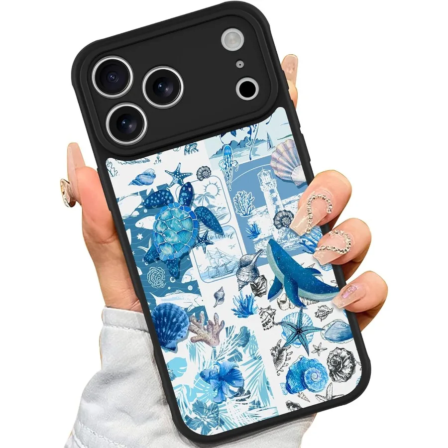 

Чехол для iPhone 17 Pro [Совместим с MagSafe] Синяя черепаха в виде океанского коллажа с рисунком, мягкий бампер из ТПУ