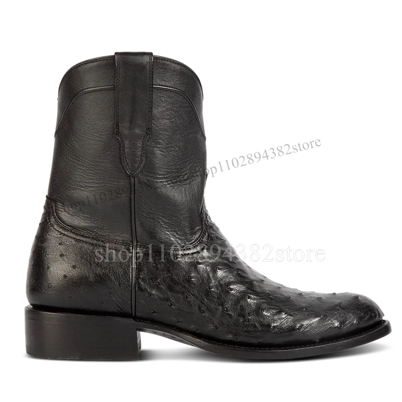 

Black Ostrich Pattern Retro Style Men Boots Fashion Side Zipper Men Shoes Luxury Handmade Party Banquet Office Men Casual Shoes