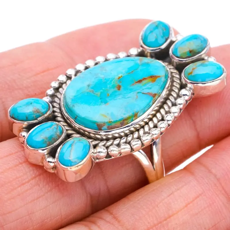 

StarGems® Natural Turquoise Handmade 925 Sterling Silver Ring 8.75 F0450