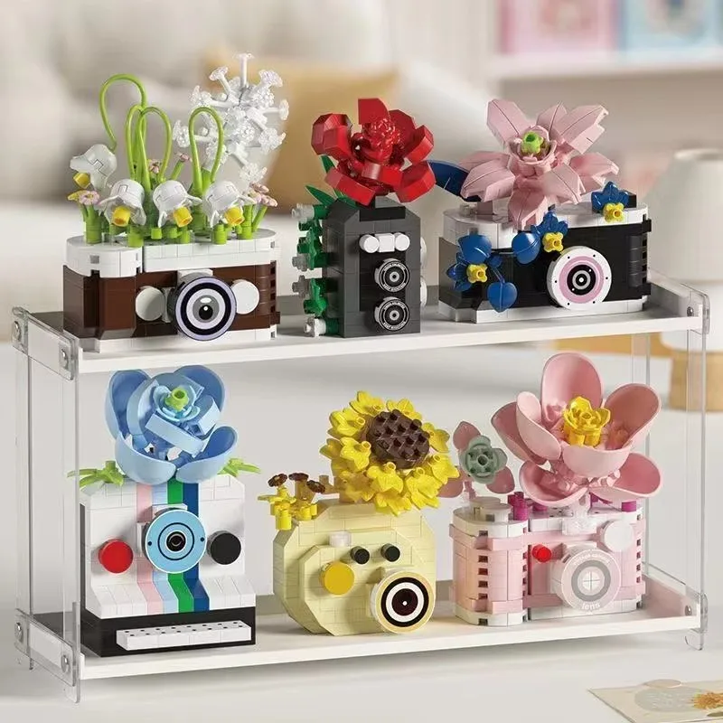 Retro photo Creative Camera&Flowers Building Blocks DIY Toys Small Particle Bricks Assembly Puzzle Toys For Christmas Gifts