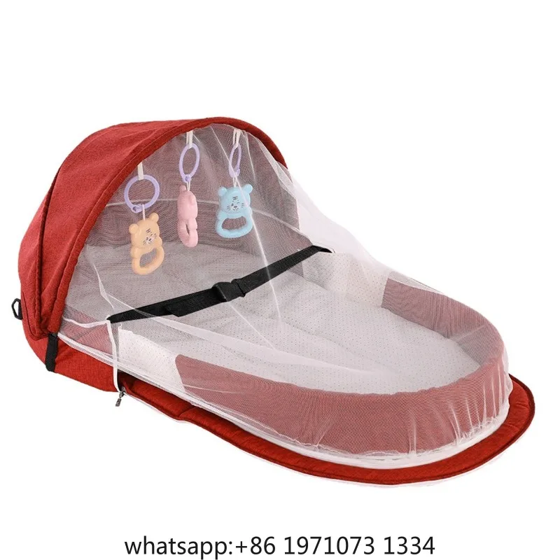Folding PortableCrib with Net and Awning  Nest Portable Baby for Camping Infant Bed Bassinet for