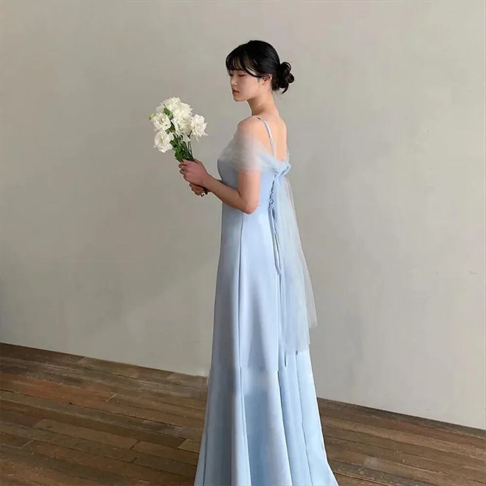 High-end Wedding Dresses A-Line Spaghetti Strap One Shoulder Backless Floor-Length Beach Dresses for Party Pageant Prom Cocktail