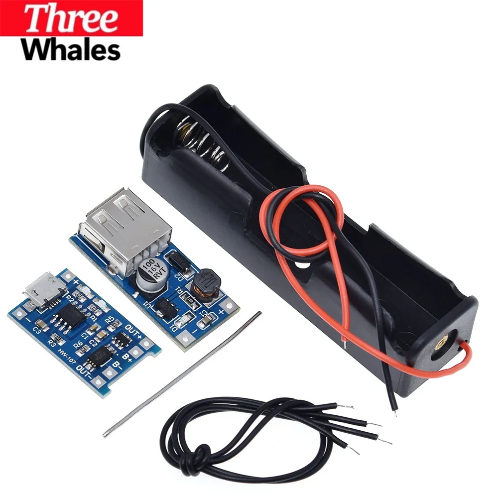 THR 5V 1A 18650 TP4056 Lithium Battery Charger Module DIY KIT +1X18650 Battery Case +5V 600MA USB Mobile Power Boost Board