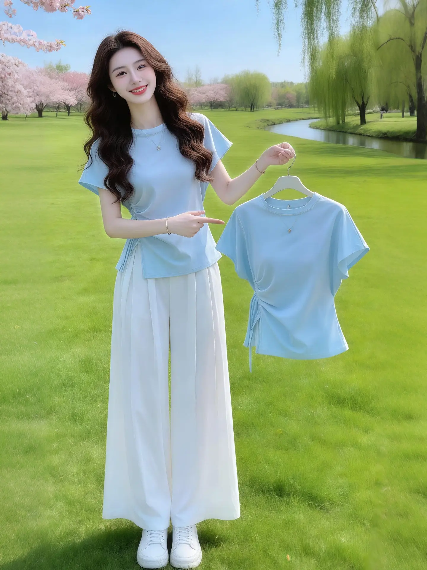

Slimming High Waist Thin Summer Commute Fashionable Color Short Sleeve T-Shirt And Pants Set Women's Casual Wear