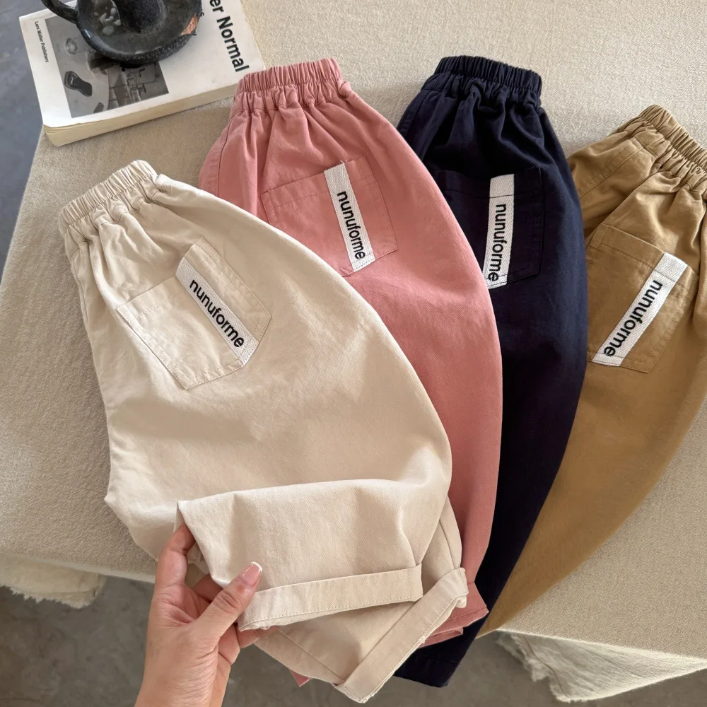 

Toddler Boys Pants Autumn Letter Embroidery Pocket Baby Boy Harem Pants Casual Elastic Waist Solid Color Kids Baby Boys Trousers